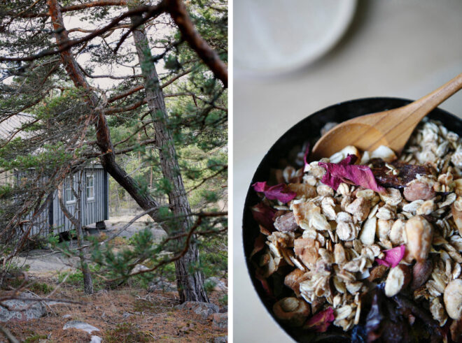 Granola mit Rosenblättern